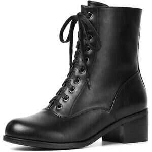 Women’s Victorian Lace Up Ankle Boots Vintage Round Toe Chunky Heel Boots NEW